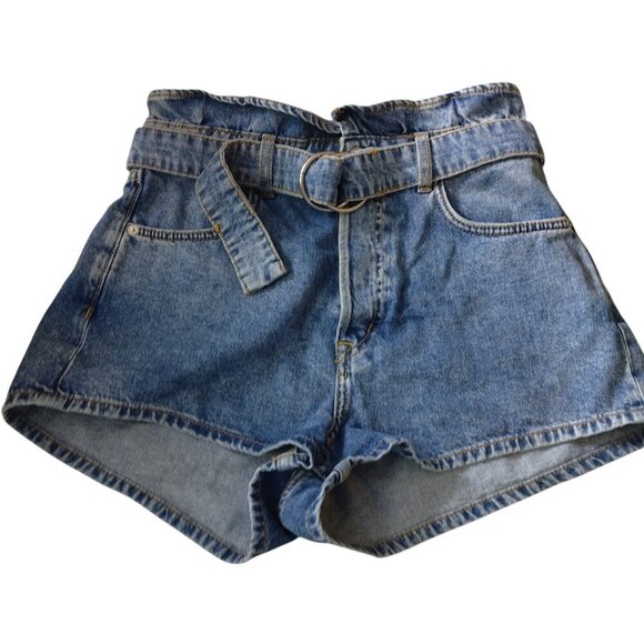 Divided H&M Women's Size 6 Paperbag High Waist Button Fly Belted Jean Shorts - Picture 1 of 5